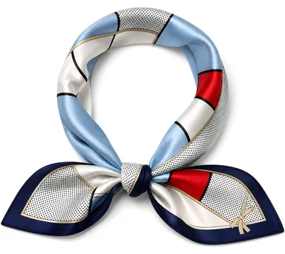 Image de Foulard carré blanc et bleu à motif géométrique, polyester, 70 × 70 cm KP42113