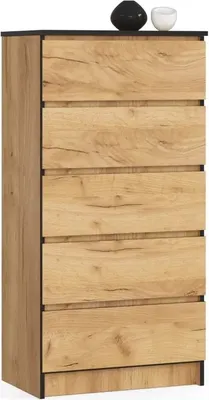 Obrázok produktu pre Komoda s 5 zásuvkami 60 cm, farba: dub Craft, V: 121 cm, Š: 60 cm, H: 40 cm. Skriňa do obývačky, kancelárie, spálne