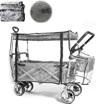 Produktbild von Famanu Regenhaube für Bollerwagen 110 x 74 cm - transparente Regenabdeckung mit Reißverschluss