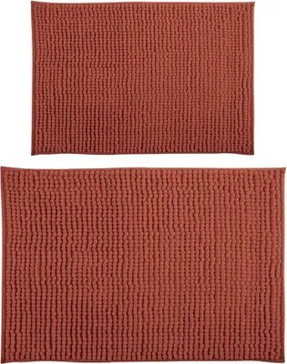 Produktbild von MSV Badteppich 2er Set Badvorleger Duschvorleger Chenille Hochflor Badematte 40x60 cm + 60 x 90 cm – Terracotta Rot