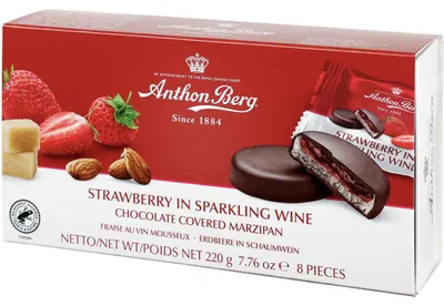 Image de Anthon Berg Fraise au vin pétillant Pâtés en pâte d'amande 220g