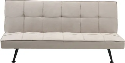 Produktbild von BELIANI 3-Sitzer Sofa Hellbeige Stoffbezug Gesteppt mit Schalffunktion Hohe Metallbeine ohne Armlehnen Retro-Design Wohnzimmer Schlafsofa Sofabett