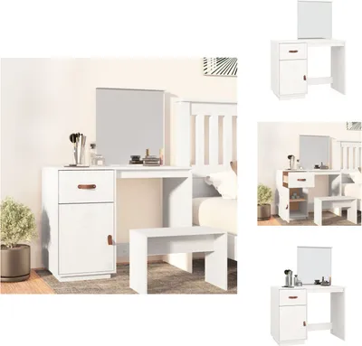 Obrázek produktu pro vidaXL Toaletní stolek bílý 95x50x134 cm z masivního borovicového dřeva - Toaletní stolky