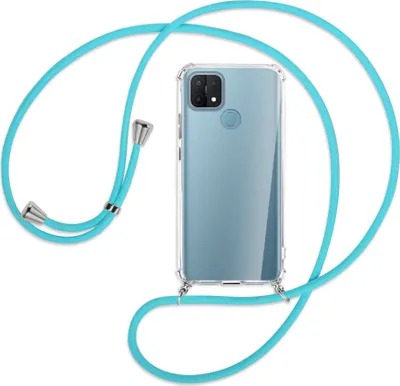 Produktbild von Handykette Backcover-Schutzhülle mit Band (Metall silberfarben) für Oppo A15 - türkis