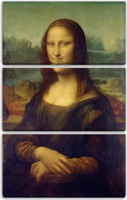 Produktbild von Leinwandbild 3-teilig (80x120cm): Leonardo da Vinci - Mona Lisa, echter Holz-Keilrahmen inkl. Aufhänger, handgefertigt in Deutschland