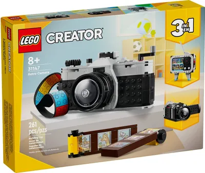 Productafbeelding van LEGO Creator 3-in-1 Retro Camera speelgoed, videocamera, televisietoestel, decoratie voor een bureau, of accessoires voor een slaapkamer. Fotografie-cadeau voor meisjes en jongens vanaf 8 jaar, modelnummer 31147