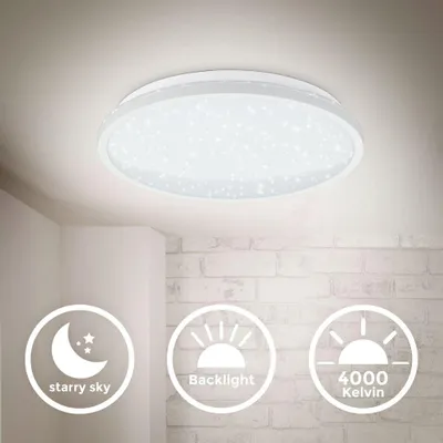 Produktbild von B.K.Licht LED Deckenleuchte Weiß rund Ø28cm 18W 2000lm Neutralweiß 4000K Sterneneffekt Backlight