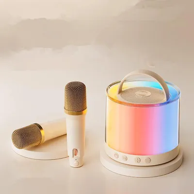 Produktbild von BlitzMax Mini Karaoke Lautsprecher für Kinder, Bluetooth Karaoke Maschine mit 2 kabellosen Mikrofonen, Geburtstags- & Weihnachtsgeschenke, Beige