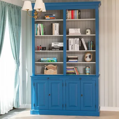 Produktbild von Casa Padrino Landhausstil Bücherschrank Blau / Grau 159 x 51 x H. 244 cm - Landhausstil Möbel