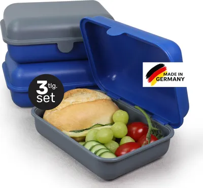 Produktbild von Lunchbox 3er Set 1200 ml – Brotdosen mit Deckel, BPA-frei, mikrowellen & spülmaschinengeeignet,  Germany, für Kinder & Erwachsene