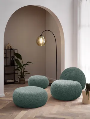 Produktbild von DOMO. collection Polsterhocker 700 014, Hocker, rund, Füße mit Filzgleitern, Fußhocker, Polsterganitur, 85 x 85 x 35 cm (BxTxH), türkis