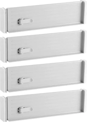 Immagine prodotto di Set di 4 divisori regolabili per cassetti, organizer per cassetti in plastica bianca, divisori per cassetti, separatori per cassetti, inserti per cassetti