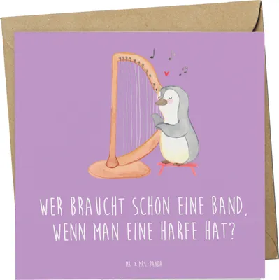 Produktbild von Mr. & Mrs. Panda Klappkarte Harfenzauber - Lavendeltraum - Geschenk, Harfenspieler, Band, Grußkarte, Musiker, Musik, Glückwunschkarte, himmlisch, anlasskarte, Lernen