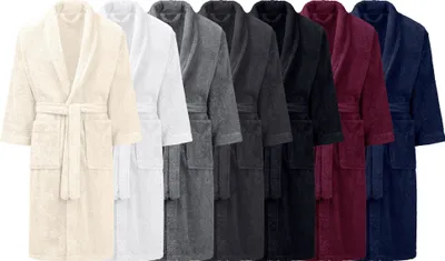 Produktbild von Bademantel mit SCHALKRAGEN 100% Baumwolle Saunamantel Morgenmantel Damen Herren, Farbe: Weiß Größe: M