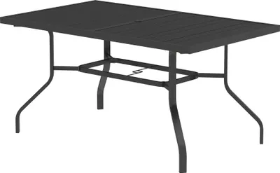 Produktbild von Gartentisch 152x90 cm, Wetterfest Balkontisch aus Stahl, Beistelltisch mit Schirmloch, Latten-Design Schwarz