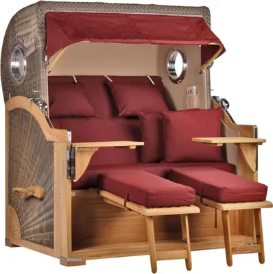 Produktbild von Strandkorb Baltikum Teak PE Grey 2,5 Sitzer Volllieger mit Bullaugen