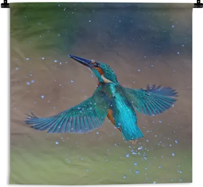 Produktbild von MuchoWow® Wandteppich Wandbehang Eisvogel - Fliegen - Blau 120x120 cm Tapisserie Dekoration Wandtuch - Modern - Baumwollgewebe