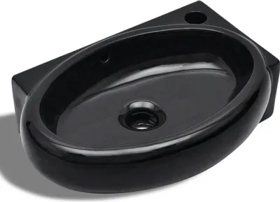 Image de vidaXL Vasque en céramique avec robinet/trou de trop-plein Noir Rond