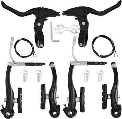 Produktbild von Bremssatz V-Brake, Aluminium, 2 V-Bremsen, 1 Paar Bremshebel, 2 Bremszüge, für Mountainbike, Stadtfahrrad