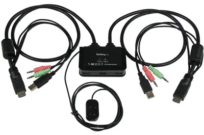 Obrázek produktu pro Přepínač KVM s 2 porty USB a HDMI, s podporou zvuku, dálkového ovládání a rozlišením 1920x1200