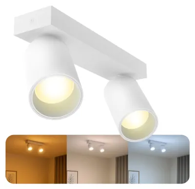 Produktbild von SSC-LUXon NUVIO Deckenstrahler 2 flammig Spotbalken weiß schwenkbar – inkl. 3W GU10 LED Lampe drei einstellbaren Lichtfarben 3CCT – Deckenspots für Küche, Flur