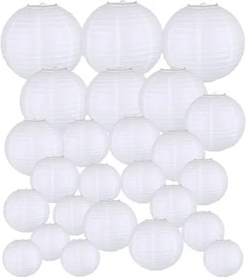 Productafbeelding van Papierlantaarn 30 stuks, wit, 10 tot 30 cm, voor feest