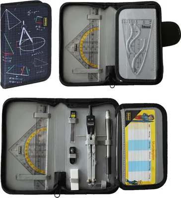 Produktbild von Idena 20066 - Zirkel im Etui, 11-teilig, mit Geodreieck, Lineal, Ersatzminen für den Zirkel, Druckbleistift & Ersatzminen, Stundenplan, Radiergummi & Spitzer