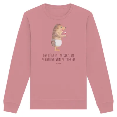 Produktbild von Mr. & Mrs. Panda Baumwoll Sweatshirt Igel Wein Größe XS - Canyon Pink - Geschenk, Deko, Weißwein, Rundhals Pullover, Lustige Sprüche, Sweater, Rotwein, Fair Fashion