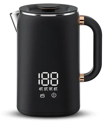 Produktbild von 57,5 oz Elektrischer Wasserkocher zum Teekochen von Wasser. 5-stufige Temperaturregelung. Automatische Abschaltung. Digitalanzeige. Doppelschichtig isolierter Heisswasserkessel aus Edelstahl mit Griff und Deckel.