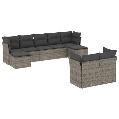 Produktbild von vidaXL 9-tlg. Garten-Sofagarnitur mit Kissen Grau Poly Rattan