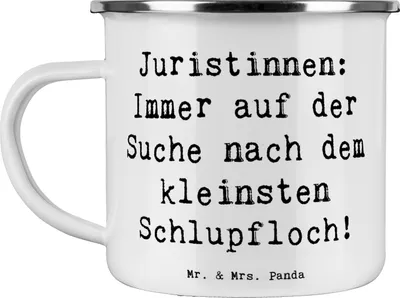 Produktbild von Mr. & Mrs. Panda Teetasse Spruch Juristin Schlupfloch - Weiß - Geschenk, Teebecher, Jurastudium, Jura, becher emaille, Berufsalltag, juristische Beratung, Pott, Berufe