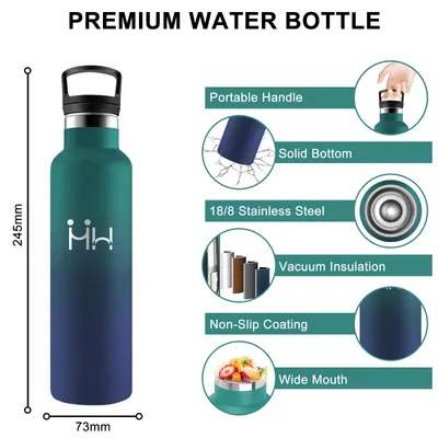 Produktbild von Edelstahl Trinkflasche 0,5 Liter mit Strohhalm, Wasserflasche, Sportflasche