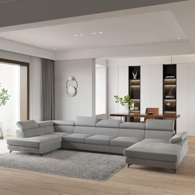 Produktbild von Masseno Ecksofa MONTIVA mit Schlaffunktion U-Form, Sofa mit Bettkasten, Wohnzimmersofa, Couch, Soffa, Bettsofa, Couchgarnitur- Hellgrau, MONOLITH 84