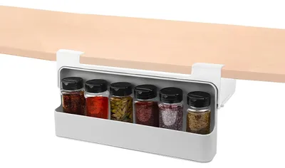 Immagine prodotto di Omgoods - Set di 2 scaffali estraibili per spezie da cucina, con 6 barattoli di vetro ermetici