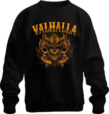 Produktbild von Valhalla Wikinger Totenkopf Helm Äxte Nordisch Mythologie Runen Uni Sweatshirt Pullover, Schwarz, XXL