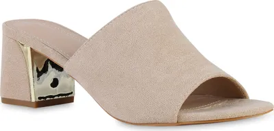 Produktbild von VAN HILL Damen Pantoletten Sandaletten Klassische Blockabsatz Schuhe 840884, Farbe: Beige, Größe: 38