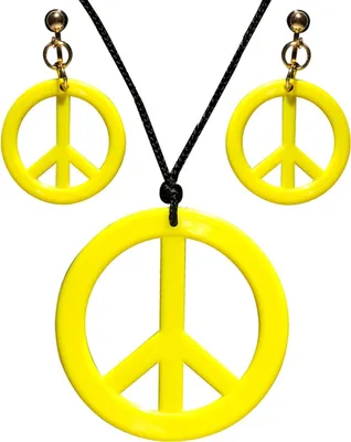 Produktbild von 1970er Schmuck Gelb Neon gelbe Peacezeichen Kette mit Ohrclips