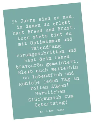 Produktbild von Mr. & Mrs. Panda Postkarte Spruch 66. Geburtstag - Meeresbrise - Geschenk, Postkarten, Geburtstagssprüche, Happy Birthday, Ansichtskarte, Geschenke, Grußkarte, Fotokarte