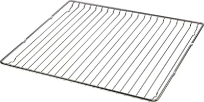 A metal oven rack is shown against a white background.