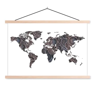 Produktbild von Weltkarte Schulwandkarte - 60x40 cm - Weltkarte schwarz pink - Platte Leisten - Modernes Wandbilder