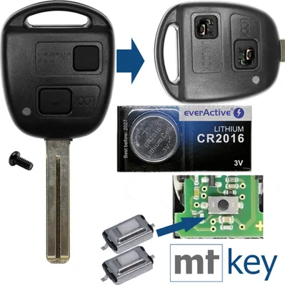 Produktbild von Auto Schlüssel Funk Fernbedienung 1x Gehäuse 2 Tasten TOY48 + 1x Tastenfeld + 2X Mikrotaster + 1x CR2016 Batterie kompatibel mit Toyota
