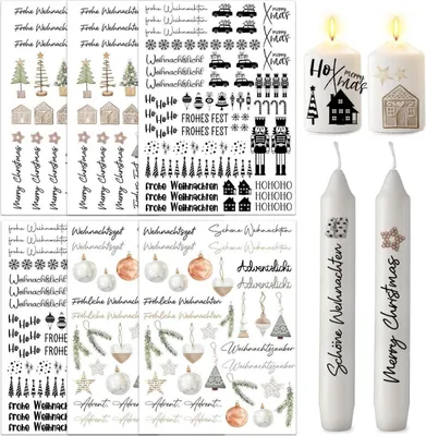 Image de Tatouages bougies Noël Happy New Year Film coulissant à l'eau Bougies 6 pièces