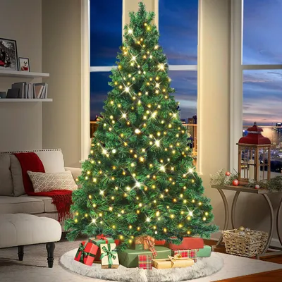 Produktbild von FIVMEN Weihnachtsbaum Künstlich mit Beleuchtung 210 cm PVC Tannenbaum Weihnachten Deko mit LED Lichterkette und Ständer Unechter, Grün