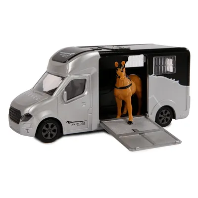 Immagine prodotto di Pferdetransporter Spielzeug Pferdeanhänger mit Pferd + Pferdegeräusch, 1:32