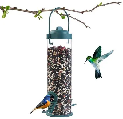 Image de Mangeoire en plastique, mangeoire transparente pour oiseaux avec 2 ouvertures, 21,5 cm de haut, pour les oiseaux sauvages, pour le jardin et le balcon