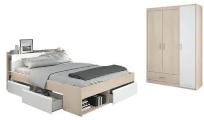 Produktbild von Parisot Most 71 Stauraumbett 140x200 mit Kleiderschrank in Akazie/Weiß