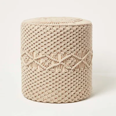 Produktbild von HOMESCAPES Astrid - Makramee-Pouf rund - Baumwolle natur, 40 x 42 cm