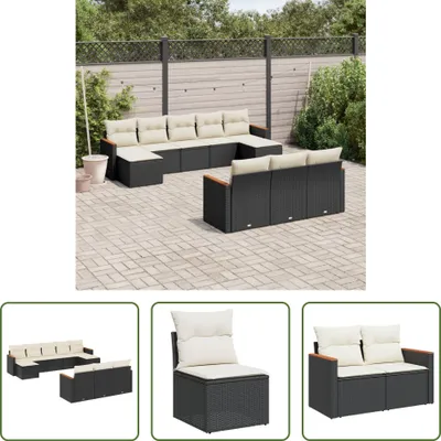 Produktbild von The Living Store 10-tlg. Garten-Sofagarnitur mit Kissen Schwarz Poly Rattan