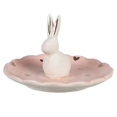 Obrázok produktu pre Misa pre králika Clayre & Eef Ø 14x9 cm Ružové keramické srdiečka