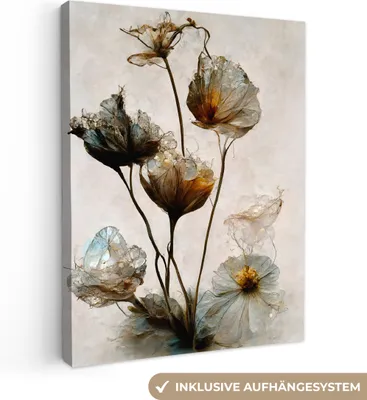Produktbild von MuchoWow® - Leinwandbilder - Vintage - Blumen - Pflanzen - Abstrakt, Wandbild, Wanddeko Bilder Wohnzimmer, 30x40 cm